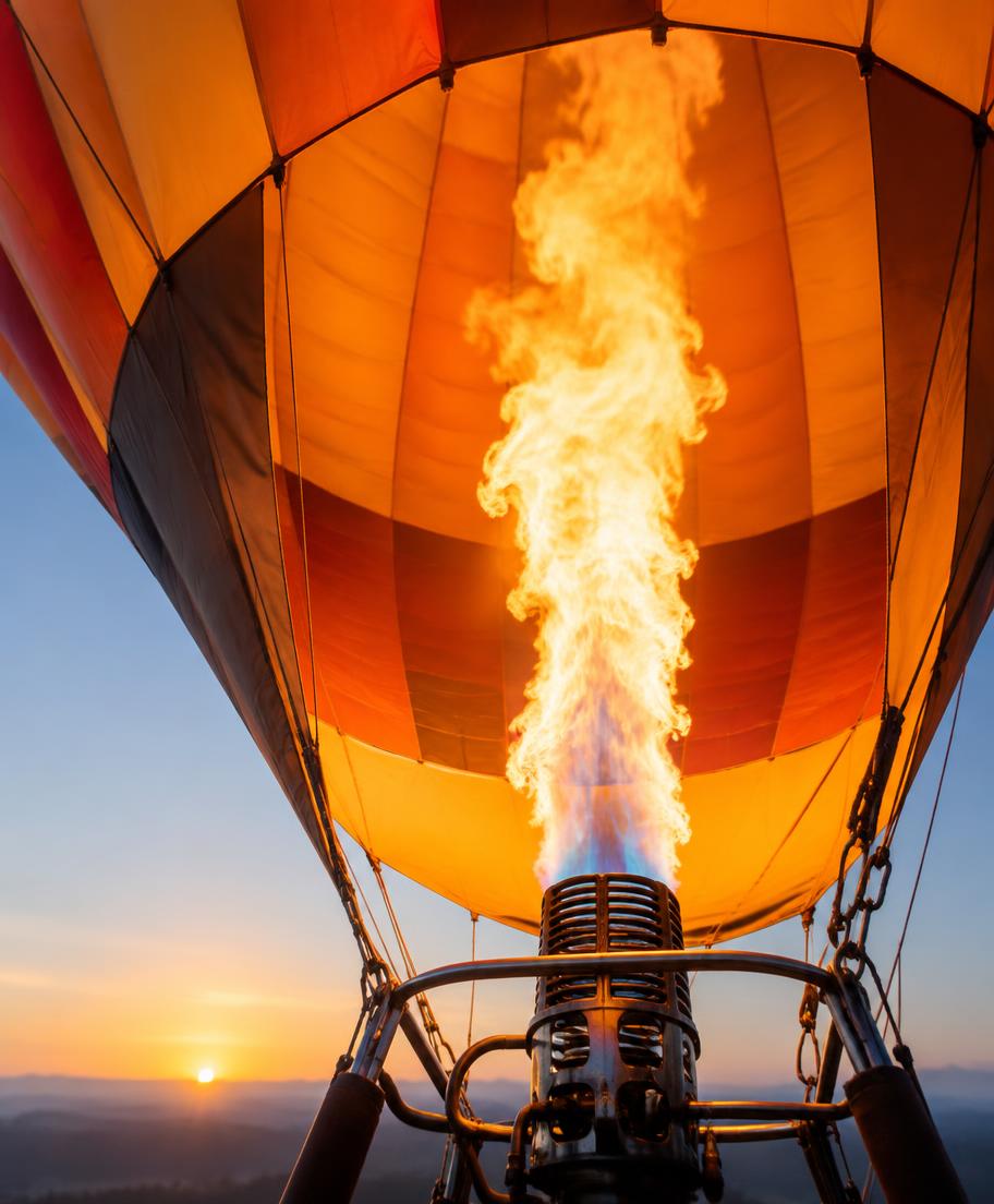 Quemador de un globo aerostático encendiéndose al amanecer